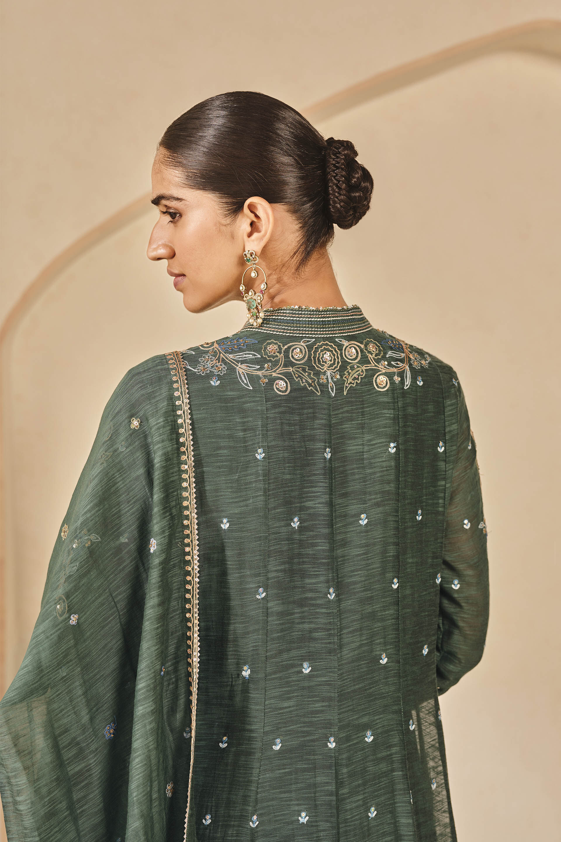 Zunaira Embroidered Mul Anarkali Set - Green, Emerald, image 5